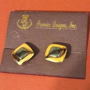 Premier Designs Gold Tone Earrings Stud Post or Optional Clip On Earrings
